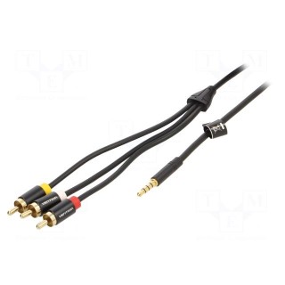 Cable | Jack 3.5mm plug,RCA plug x3 | 1.5m | Plating: gold-plated