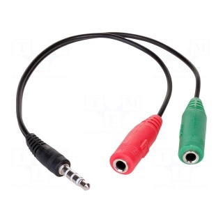 Cable | Jack 3,5mm 4pin plug,Jack 3.5mm socket x2 | 0.15m | black