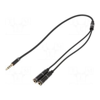Cable | Jack 3,5mm 4pin plug,Jack 3.5mm socket x2 | 0.2m | black