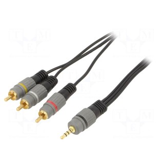 Cable | Jack 3,5mm 4pin plug,RCA plug x3 | 1.5m | black