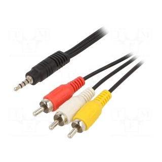 Cable | Jack 3,5mm 4pin plug,RCA plug x3 | 2m | black