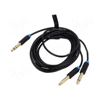 Cable | Jack 6.3mm 2pin plug x2,Jack 6,3mm 3pin plug | 2m | black