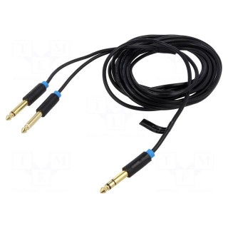 Cable | Jack 6.3mm 2pin plug x2,Jack 6,3mm 3pin plug | 5m | black