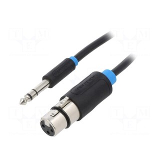 Cable | Jack 6,3mm plug,XLR female 3pin | 1.5m | black | Øcable: 6mm