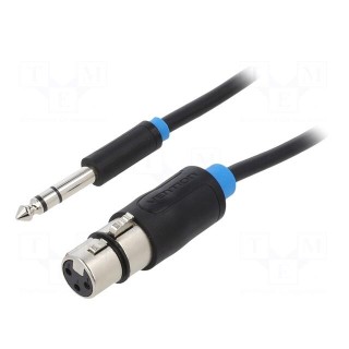 Cable | Jack 6,3mm plug,XLR female 3pin | 15m | black | Øcable: 6mm
