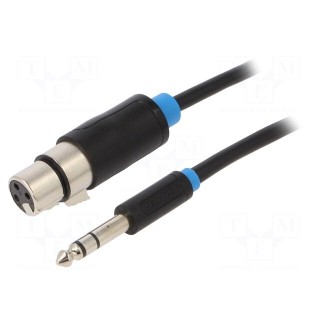Cable | Jack 6,3mm plug,XLR female 3pin | 1m | black | Øcable: 6mm