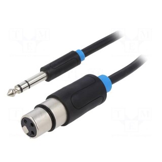 Cable | Jack 6,3mm plug,XLR female 3pin | 3m | black | Øcable: 6mm