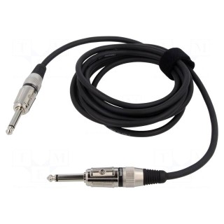 Cable | Jack 6,3mm 2pin plug,both sides | 3m | black | 0.25mm2
