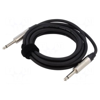 Cable | Jack 6,3mm 2pin plug,both sides | 3m | black | Øcable: 6mm