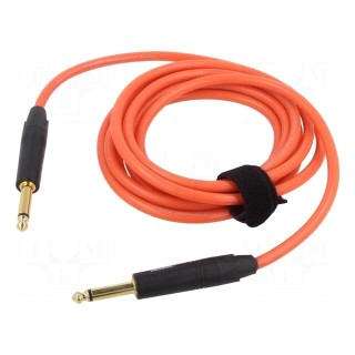 Cable | Jack 6,3mm 2pin plug,both sides | 3m | orange | 0.25mm2