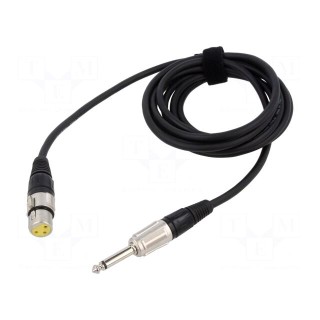 Cable | Jack 6,3mm 2pin plug,XLR female 3pin | 3m | black | 0.25mm2