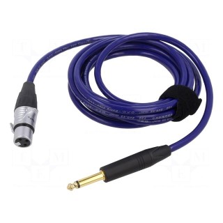 Cable | Jack 6,3mm 2pin plug,XLR female 3pin | 3m | blue | 0.25mm2