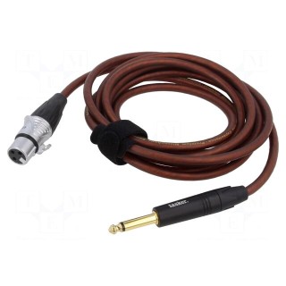 Cable | Jack 6,3mm 2pin plug,XLR female 3pin | 3m | brown | 0.25mm2
