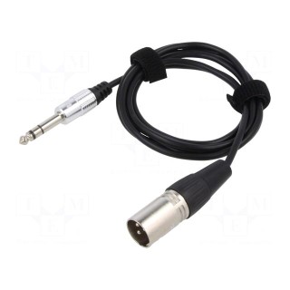 Cable | Jack 6,3mm 3pin plug,XLR male 3pin | 1.5m | black | 0.08mm2