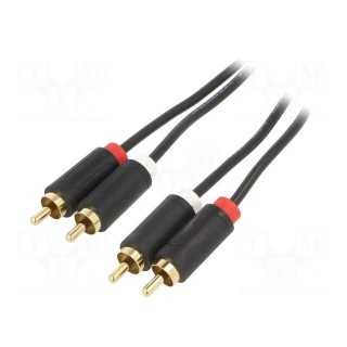 Cable | RCA plug x2,both sides | 0.5m | Plating: gold-plated | black