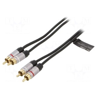 Cable | RCA plug x2,both sides | 0.75m | Plating: gold-plated | black