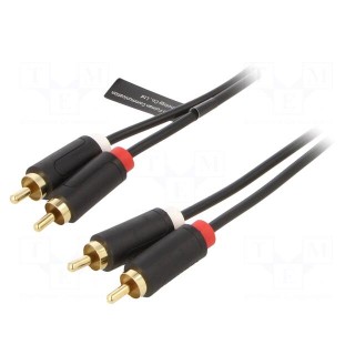 Cable | RCA plug x2,both sides | 1m | Plating: gold-plated | black