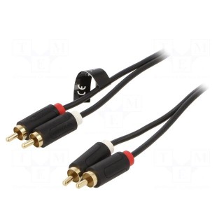 Cable | RCA plug x2,both sides | 2m | Plating: gold-plated | black