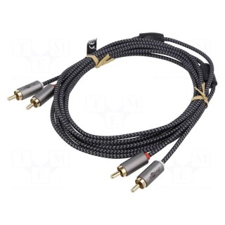 Cable | RCA plug x2,both sides | 3m | Plating: gold-plated | PVC