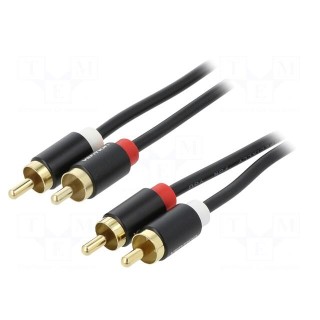 Cable | RCA plug x2,both sides | 1.5m | Plating: gold-plated | black
