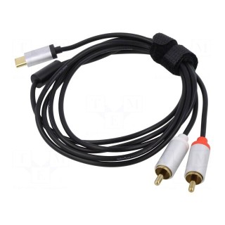 Cable | RCA plug x2,USB C plug | 1.5m | black | 0.08mm2 | Cores: 3