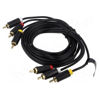 Cable | RCA plug x3,both sides | 1.5m | Plating: gold-plated | black