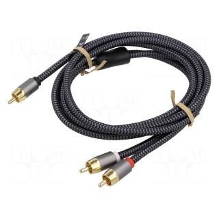 Cable | RCA plug,RCA plug x2 | 2m | Plating: gold-plated | black-gray