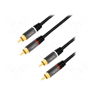 Cable | RCA plug,both sides | 3m | Plating: gold-plated | black | 28AWG