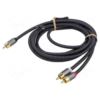 Cable | RCA plug,RCA plug x2 | 3m | Plating: gold-plated | black-gray
