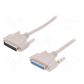 Cable | D-Sub 25pin socket,D-Sub 25pin plug | 10m | beige | Core: Cu