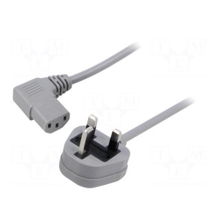 Cable | 3x0.75mm2 | BS 1363 (G) plug,IEC C13 female 90° | PVC | 1.5m