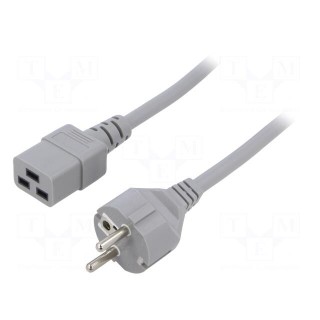 Cable | 3x1.5mm2 | CEE 7/7 (E/F) plug,IEC C19 female | PVC | 3m | grey