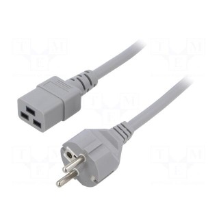 Cable | 3x1.5mm2 | CEE 7/7 (E/F) plug,IEC C19 female | PVC | 5m | grey