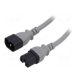 Cable | 3x14AWG | IEC C14 male,IEC C15 female | PVC | 1.8m | grey | 15A