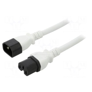 Cable | 3x14AWG | IEC C14 male,IEC C15 female | PVC | 1m | white | 15A