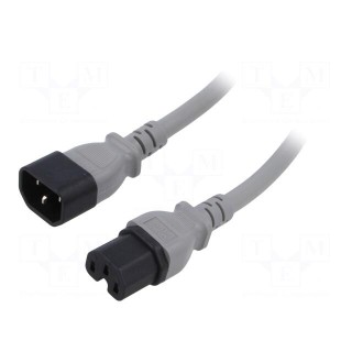 Cable | 3x14AWG | IEC C14 male,IEC C15 female | PVC | 5m | grey | 15A
