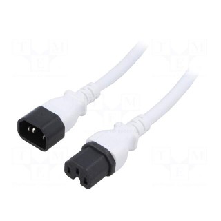 Cable | 3x14AWG | IEC C14 male,IEC C15 female | PVC | 5m | white | 15A