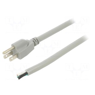 Cable | 3x14AWG | NEMA 5-15 (B) plug,wires | PVC | 3.5m | grey | 13A