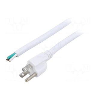 Cable | 3x14AWG | NEMA 5-15 (B) plug,wires | PVC | 3.5m | white | 13A