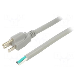 Cable | 3x14AWG | NEMA 5-15 (B) plug,wires | PVC | 5m | grey | 13A | 125V