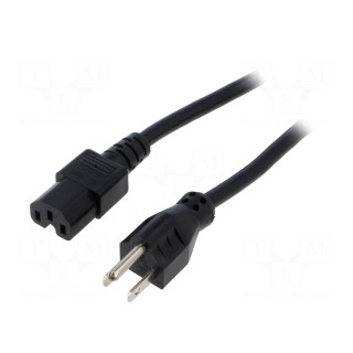 Cable | 3x16AWG | IEC C15 female,NEMA 5-15 (B) plug | PVC | 2.3m