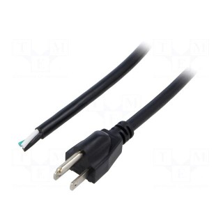 Cable | 3x16AWG | NEMA 5-15 (B) plug,wires | PVC | 1.8m | black | 13A