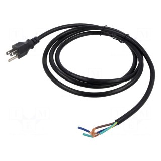 Cable | 3x16AWG | NEMA 5-15 (B) plug,wires | PVC | 2m | black | 13A | 125V