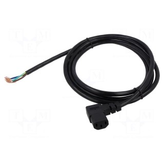 Cable | 3x18AWG | IEC C13 female 90°,wires | PVC | 2m | black | 10A | 250V