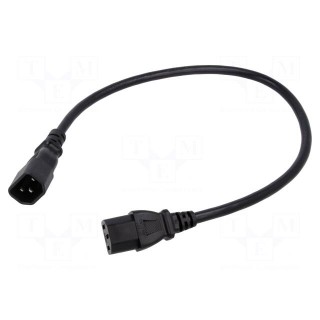 Cable | 3x18AWG | IEC C13 female,IEC C14 male | PVC | 0.5m | black | 10A