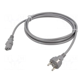 Cable | 3x1mm2 | CEE 7/7 (E/F) plug,IEC C13 female | PVC | 3m | grey