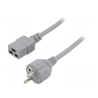 Cable | 3x1mm2 | CEE 7/7 (E/F) plug,IEC C19 female | PVC | 2m | grey