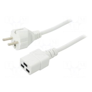 Cable | 3x1mm2 | CEE 7/7 (E/F) plug,IEC C19 female | PVC | 2m | white