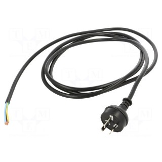 Cable | 3x1mm2 | AS 3112 (I) plug,wires | PVC | 2.5m | black | 10A | 250V