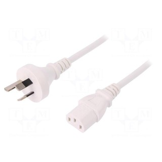 Cable | IEC C13 female,AS/NZS 3112 (I) plug | 1.5m | white | PVC